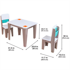 Kids 3 Piece Rectangular Activity Table and 2 Chair Set in Grey Ash Colour