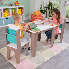 Kids 3 Piece Rectangular Activity Table and 2 Chair Set in Grey Ash Colour