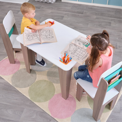 Kids 3 Piece Rectangular Activity Table and 2 Chair Set in Grey Ash Colour