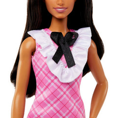 Barbie Fashionista Doll Pink Plaid Dress Pearlescent Headband and Strappy Heels