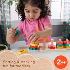 Fisher-Price Toddler Sorting Toy Wooden Shape Stacker 13 Wood Pieces