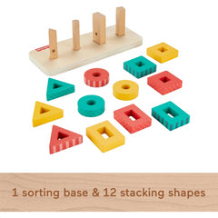 Fisher-Price Toddler Sorting Toy Wooden Shape Stacker 13 Wood Pieces