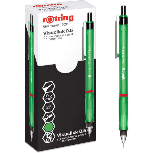 Rotring Visuclick Mechanical Pencil 0.5 mm 2B Lead Lively Green Barrel 12 Count