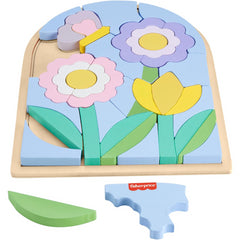 Fisher-Price Wooden Flower Puzzle Blocks Toy with 37 Pieces