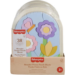 Fisher-Price Wooden Flower Puzzle Blocks Toy with 37 Pieces