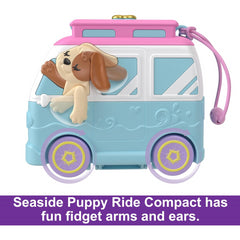 Polly Pocket Dolls Playset with Fidget Exterior Seaside Puppy Ride Compact