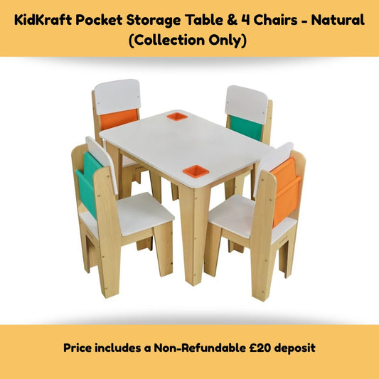 KidKraft Pocket Storage Table and 4 Chairs - Natural (Collection Only)