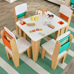 KidKraft Pocket Storage Table and 4 Chairs - Natural (Collection Only)