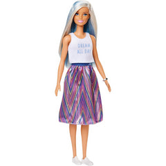 Barbie Fashionista Doll Platinum Blonde Hair & Purple Stripe Skirt