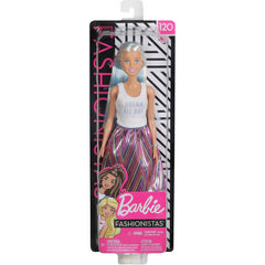 Barbie Fashionista Doll Platinum Blonde Hair & Purple Stripe Skirt