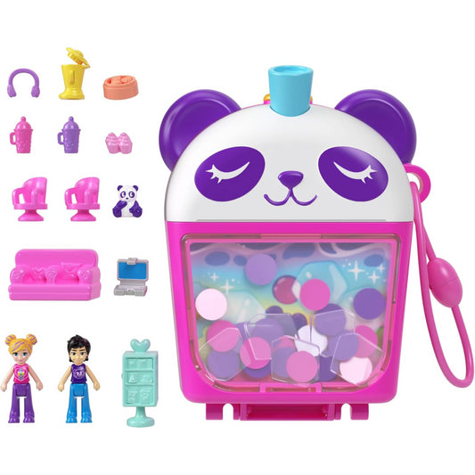 Polly Pocket Dolls Playset Bubble Tea Panda Compact with 2 Micro Dolls and Panda