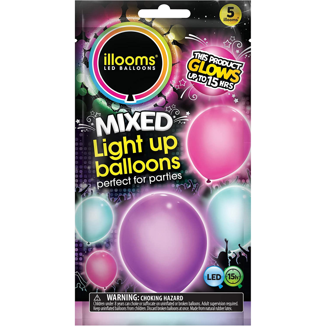 Illooms LED Balloons Light Up Balloons Pink,Purple, Blue Pack of 5 - Maqio