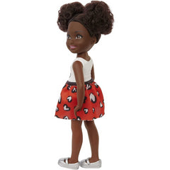 Barbie Chelsea Doll 6-inch Brunette Wearing Skirt with Heart Print and Shoes