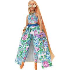Barbie Extra Fancy Doll Curvy Doll in Floral 2-Piece Gown with Pet Kitten