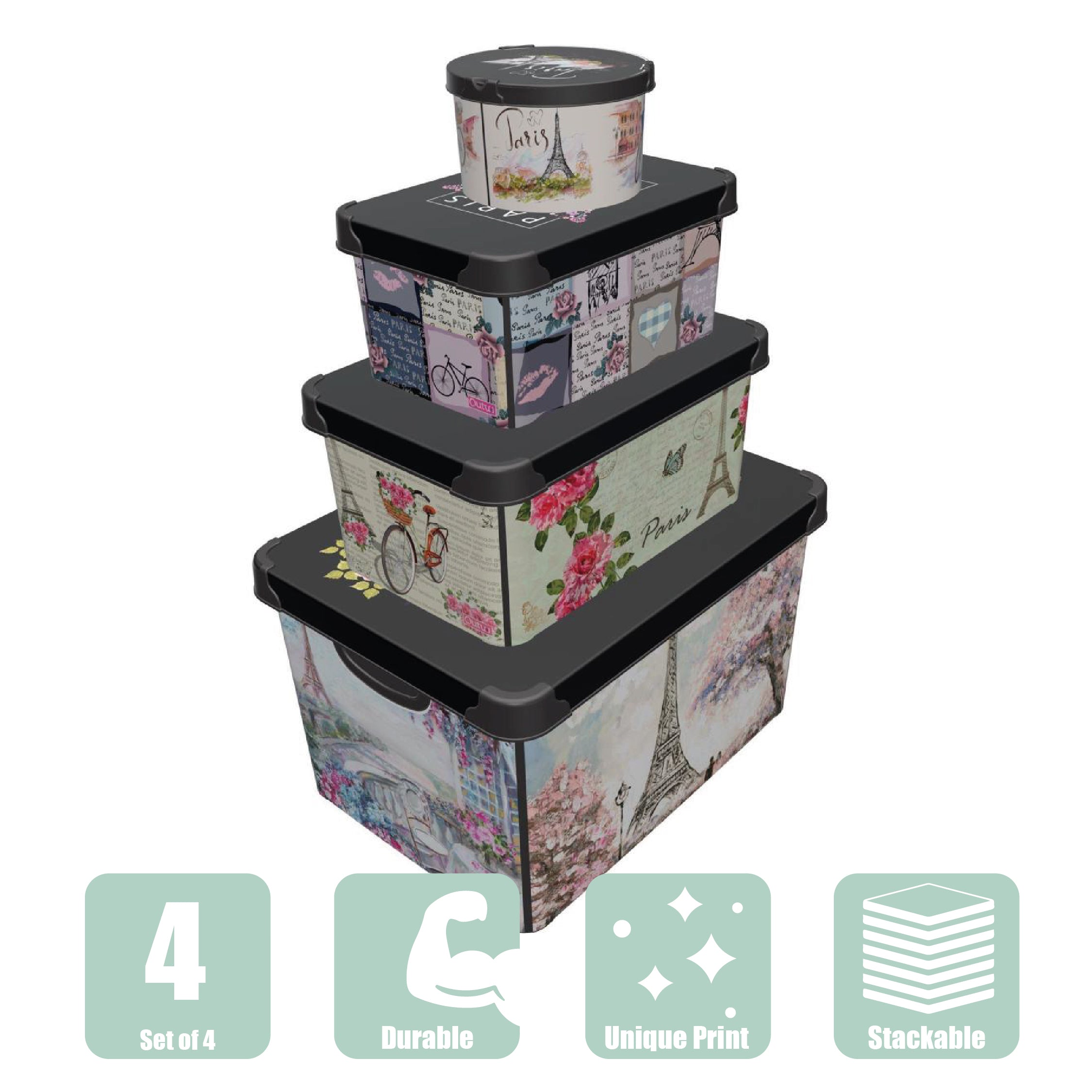 Maqio Plastic Storage Paris Decorative Boxes - Set of 4 - Maqio