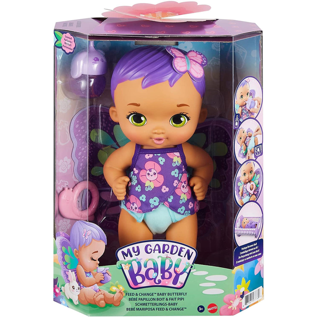 My Garden Baby Feed and Change Baby Butterfly Doll with Purple Hair - Maqio