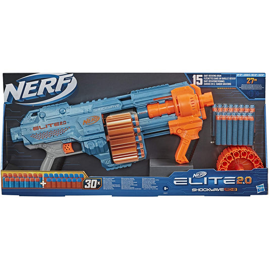 Nerf Elite 2.0 Shockwave RD-15 Blaster 30 Nerf Darts 15-Dart Drum Pump-Action