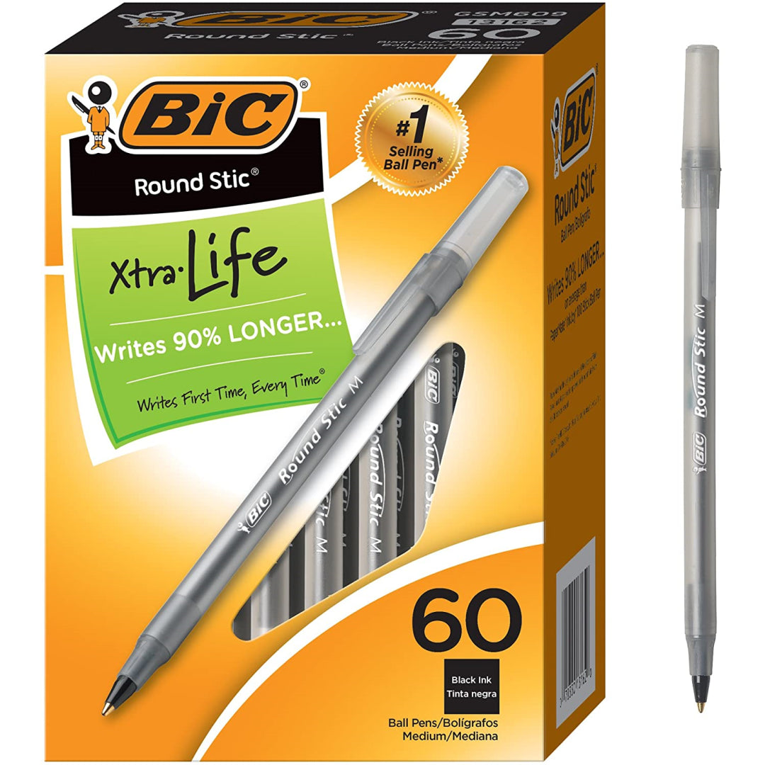 BIC Round Stic 60 Black Medium Ball Pens - Maqio