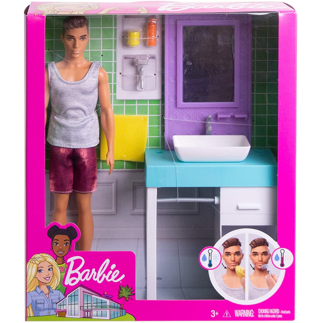 Barbie Bathroom-Themed Playset with Shaving Ken Doll FYK53 - Maqio