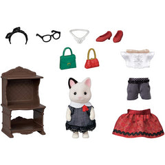 Sylvanian Families Town Girl Tuxedo Cat Fashion Play Set - Maqio