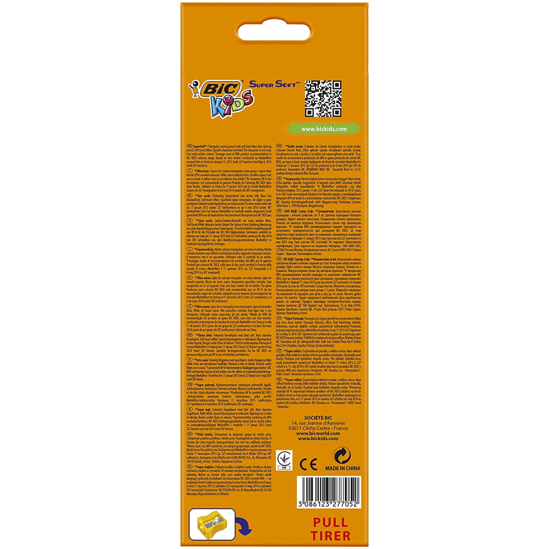 Bic Kids Supersoft Colouring Pencils Pack of 8 Plus Sharpener - Maqio