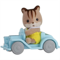 Sylvanian Families Squirrel Doll Figure On Car Baby with Carry Case
