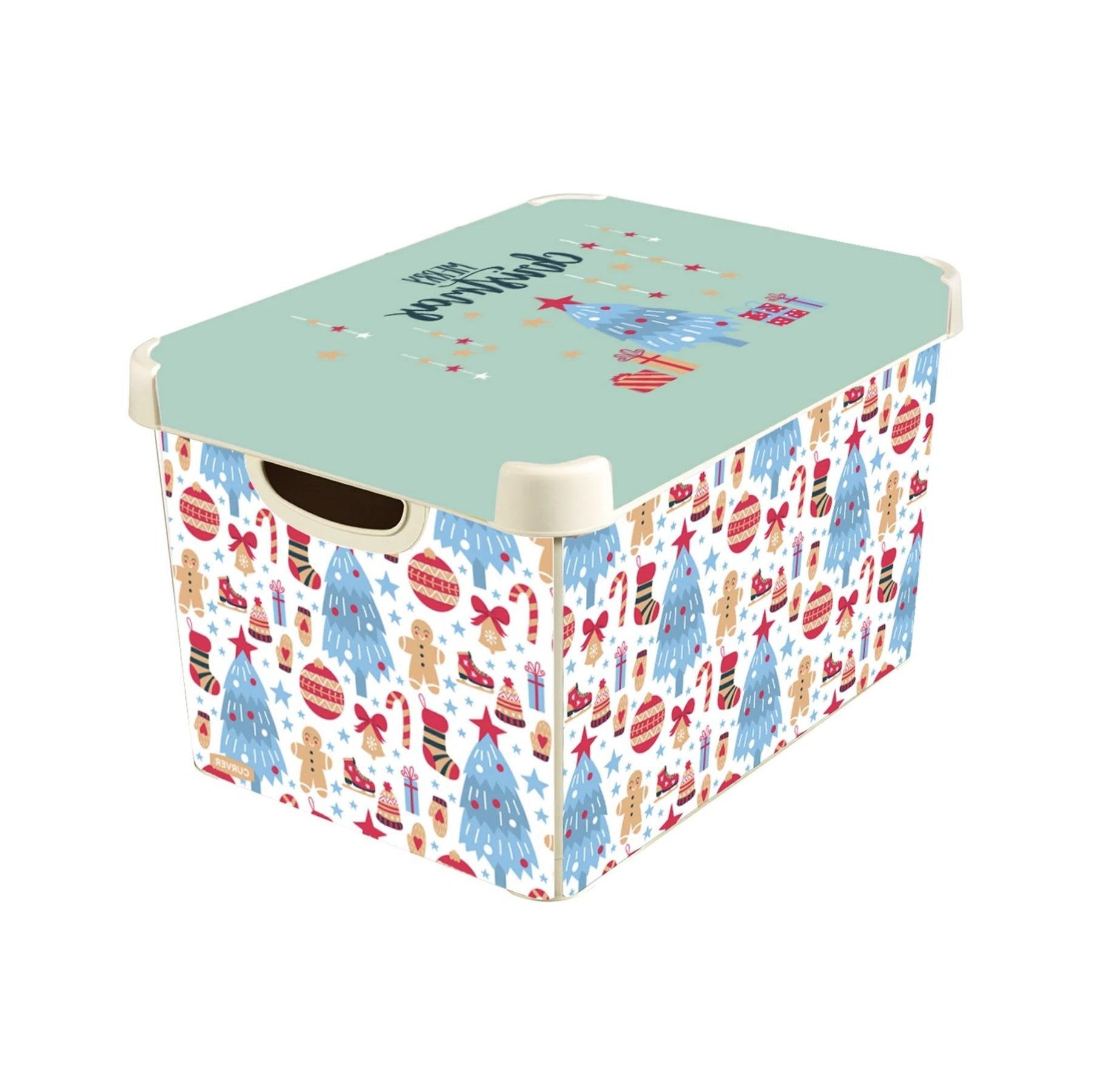 Curver Merry Christmas Gingerbread Men & Christmas Tree IML Print Storage Box with Lid 22L - Maqio