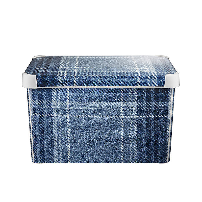 Curver 22L Storage Box with Lid Blue Tartan Effect 61805 - Maqio