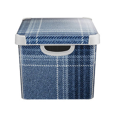 Curver 22L Storage Box with Lid Blue Tartan Effect 61805 - Maqio