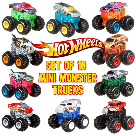 Hot Wheels GBR24 Monster Trucks Series 2 MINIS Set of 10 Vehicles - Maqio