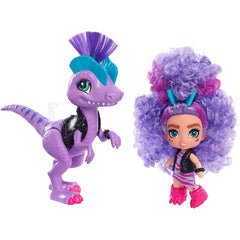 Cave Club Tots 3.5 inch Small Doll with Dinosaur & Curly Purple Hair - Rebel