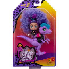 Cave Club Tots 3.5 inch Small Doll with Dinosaur & Curly Purple Hair - Rebel