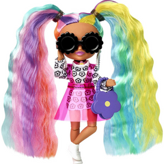 Barbie Extra Minis Doll 5.5in With Rainbow Hair Wearing Flower Print Dress