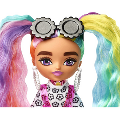 Barbie Extra Minis Doll 5.5in With Rainbow Hair Wearing Flower Print Dress