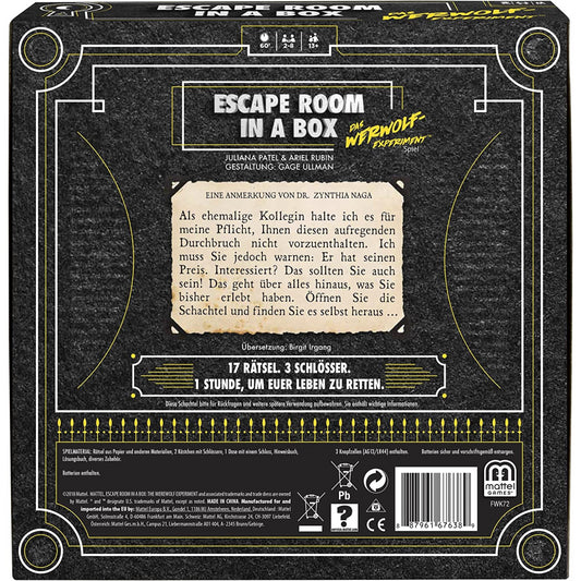 Mattel Games Escape Room In A Box The Werewolf Experiment Strategy Game - German language