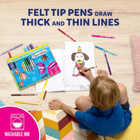 Paper Mate 24 Children's Felt Tip Pens Colouring Pens Washable Ink 24 Colours