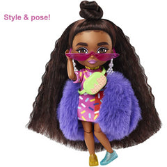Barbie Extra Minis Doll 5.5in Wearing Sprinkle-Printed Dress & Furry Coat