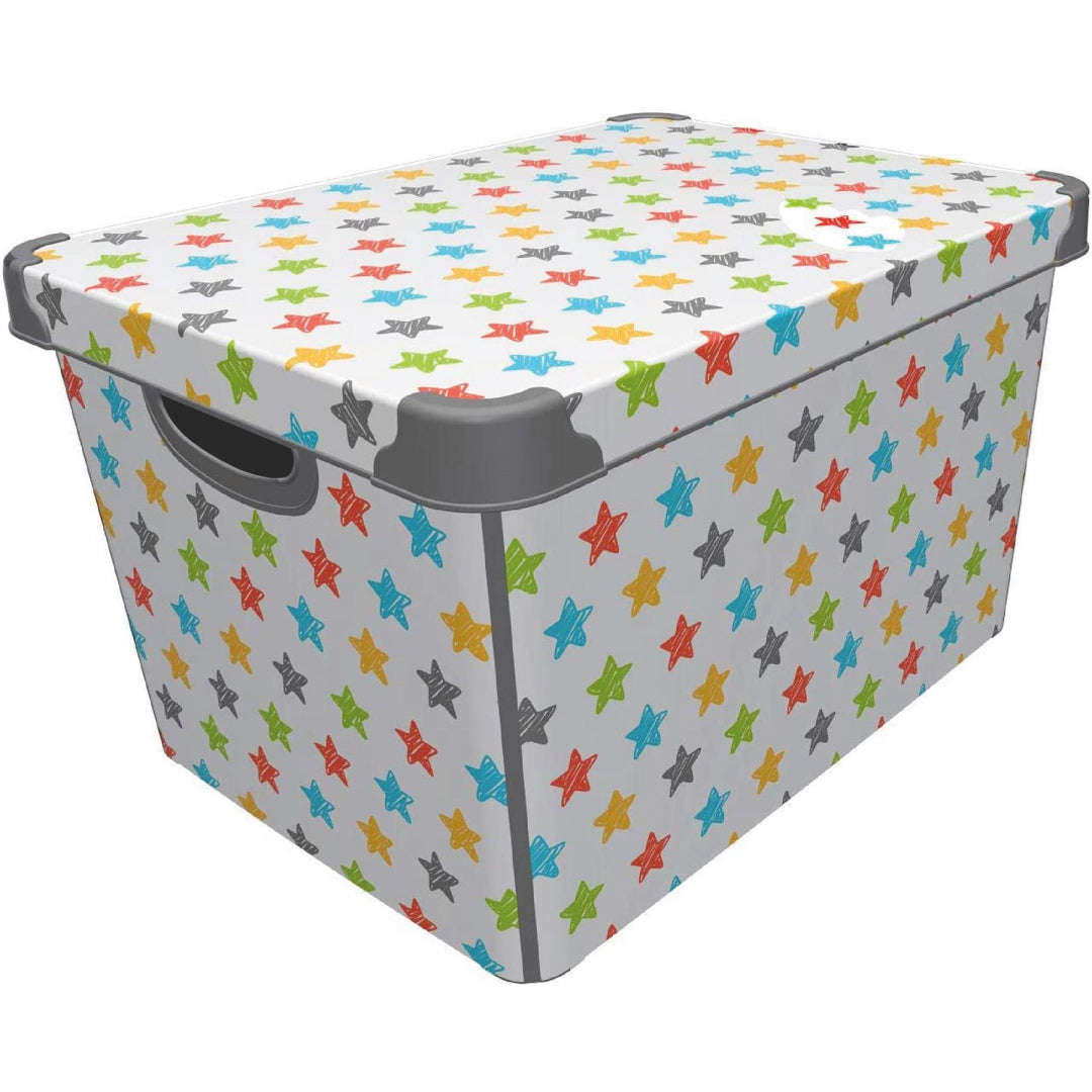 Maqio 22 Litre Plastic Storage IML Print Coloured Stars Décor Box - Maqio