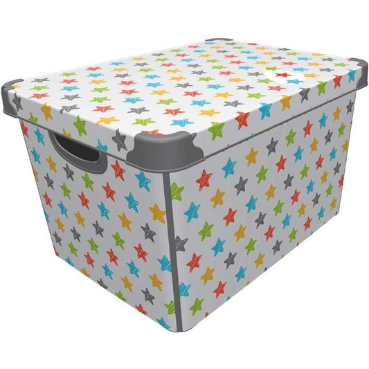 Maqio 22 Litre Plastic Storage IML Print Coloured Stars Décor Box - Maqio