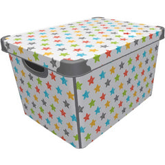 Maqio 22 Litre Plastic Storage IML Print Coloured Stars Décor Box - Maqio