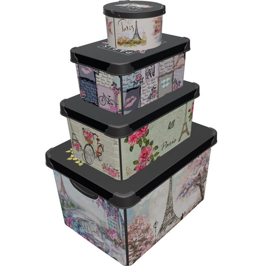 Maqio Plastic Storage Paris Decorative Boxes - Set of 4 - Maqio