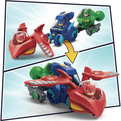 PJ Masks 3-in-1 Combiner Jet Preschool Set with 3 Vehicles and 3 Action Figures Brown Eco Box