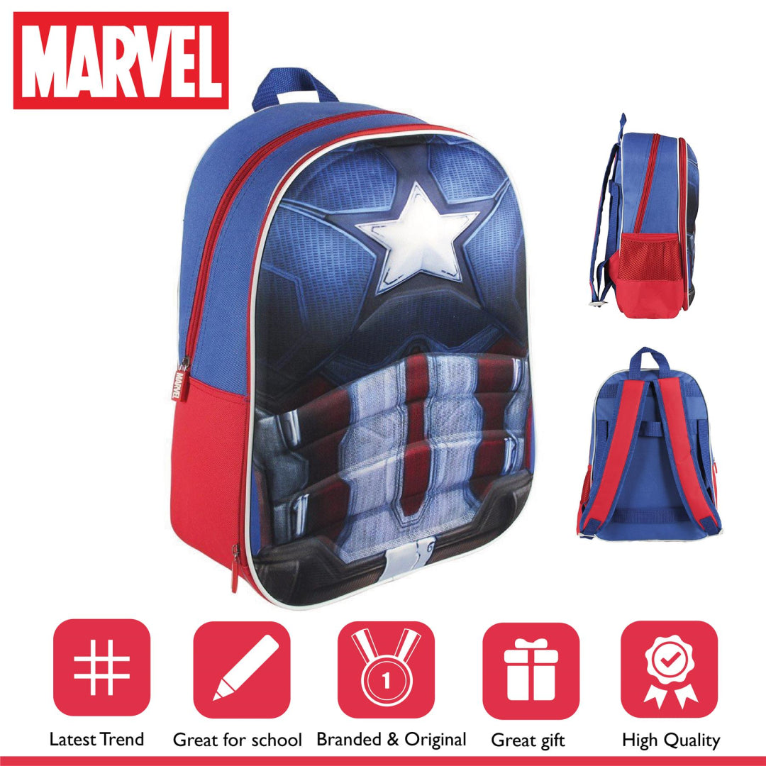 Marvel Captain America 3D Effect School Children Backpack (Large) - Maqio