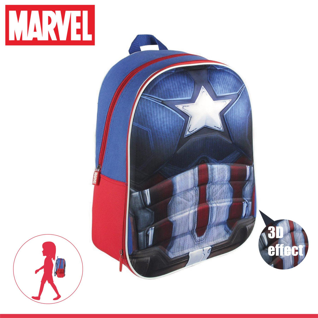 Marvel Captain America 3D Effect School Children Backpack (Large) - Maqio