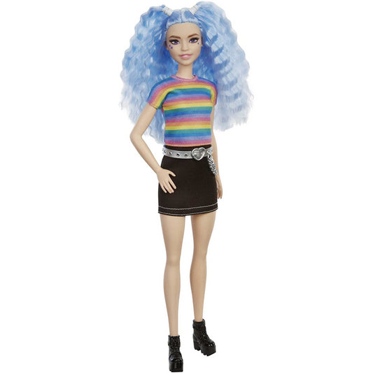 Barbie Doll #170 Collectable with Blue Frizzy Hair and Stripped Top