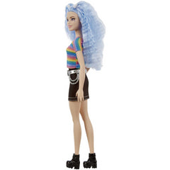 Barbie Doll #170 Collectable with Blue Frizzy Hair and Stripped Top