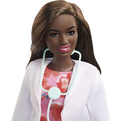 Barbie Doctor Doll 30cm Brunette Hair Curvy Shape Coat Print Dress