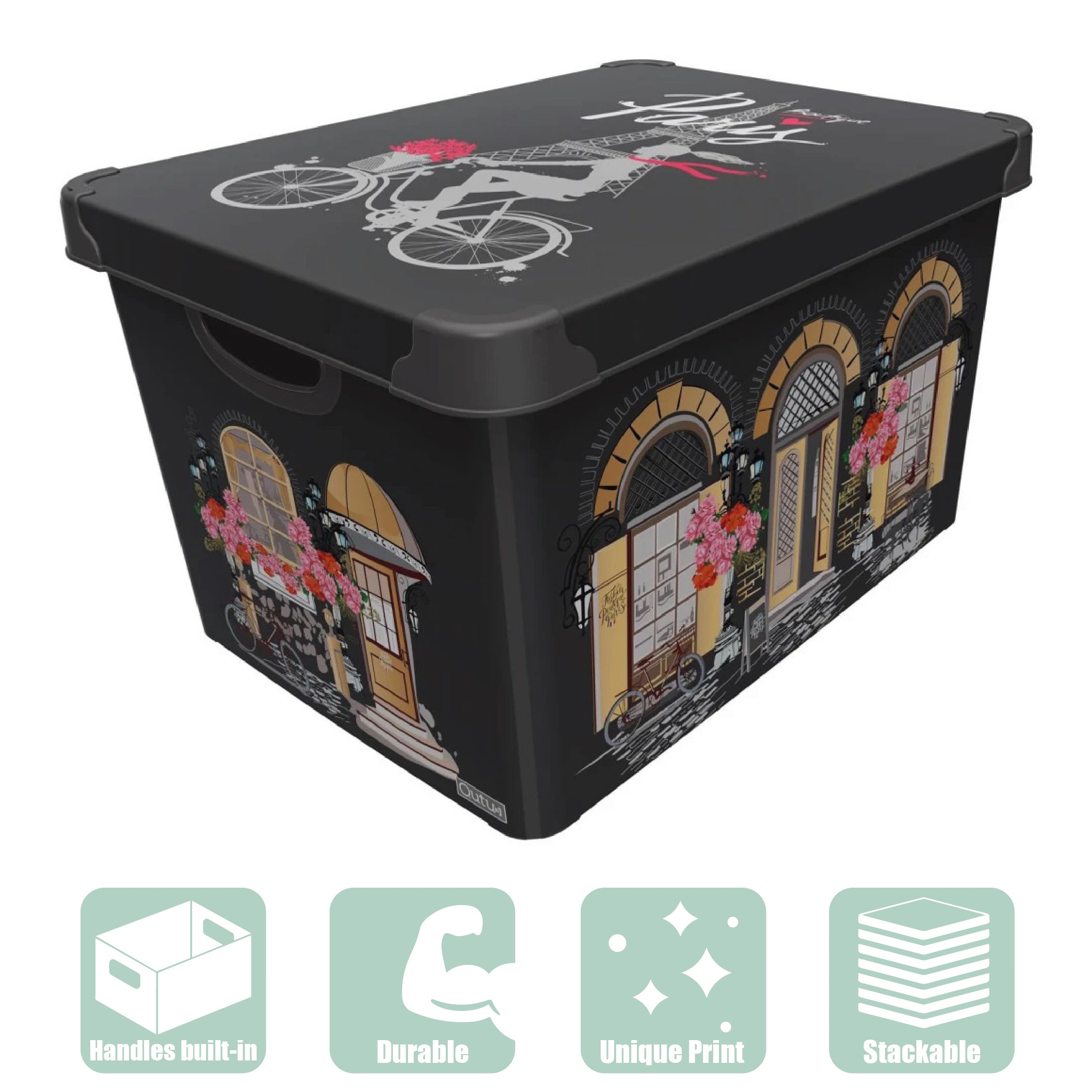 Maqio 22 Litre Plastic Storage IML Print Paris City Décor Box - Maqio