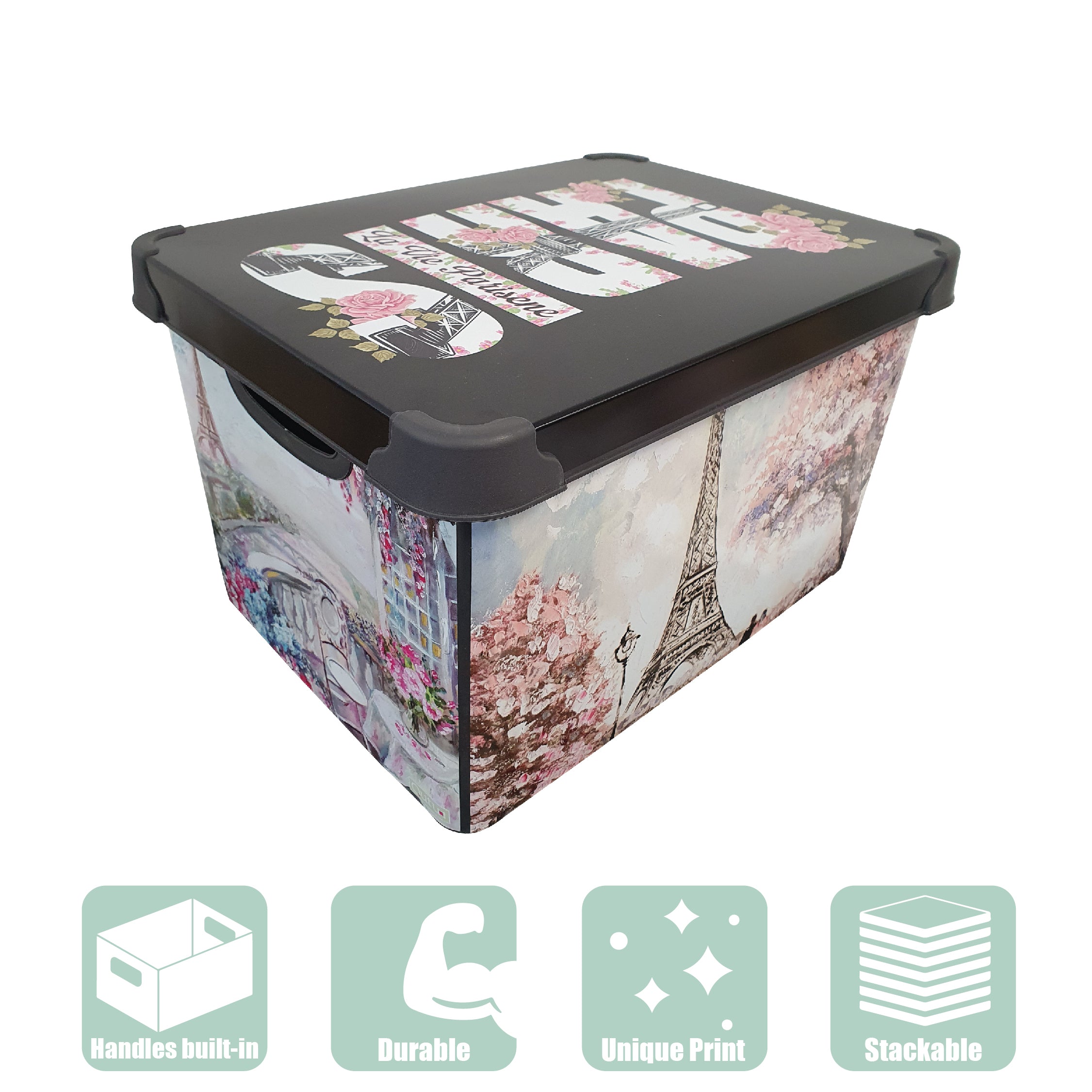 Maqio 22 Litre Plastic Storage IML Print Paris Décor Box - Maqio