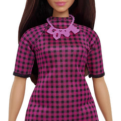 Barbie Fashionistas Doll Curvy Hair Pink & Black Checkered Dress Pink Sneakers